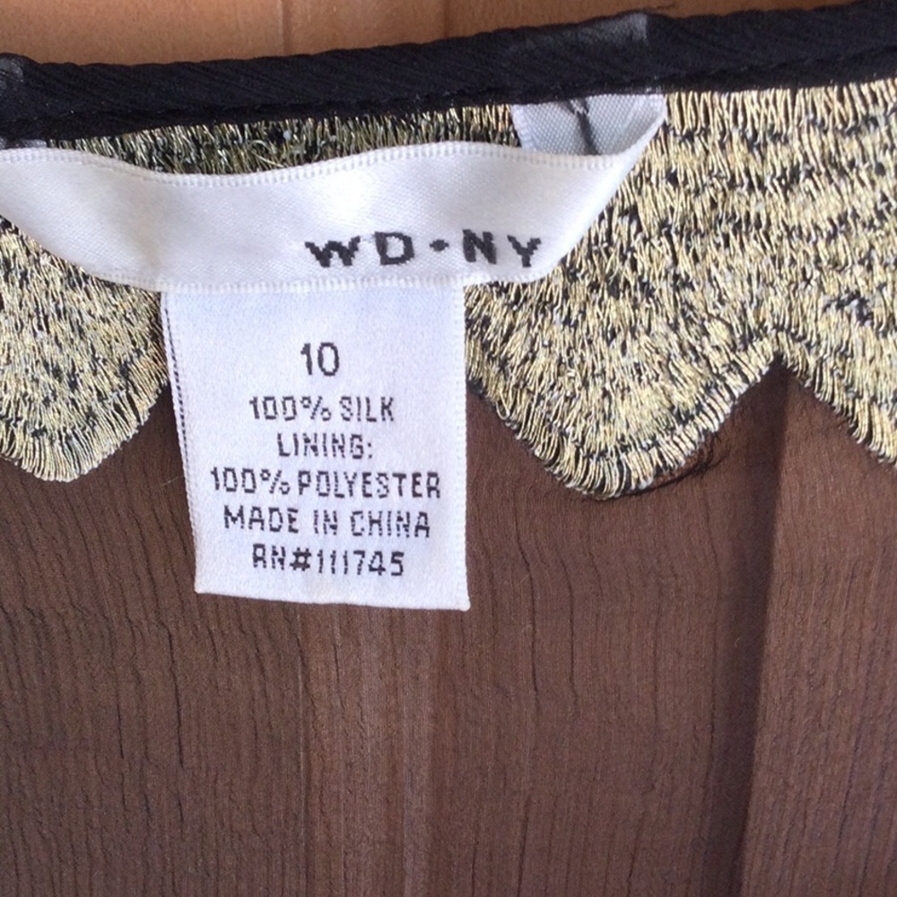 WD.NY Women’s Sheer Silk Black & Gold Blouse Sz 10 hand wash #259## - Picture 4 of 7